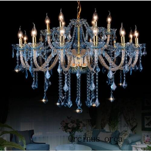 American Pastoral Mediterranean Blue Crystal Pendant with blue color golden all-match creative personality Crystal Chandelier