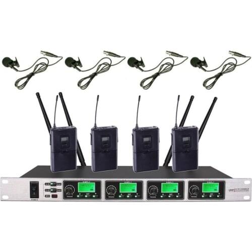 Bolymic 4 Channels Wireless Microphone Lavalier Lapel Headset Professional uhf stage microphone system for school, Business