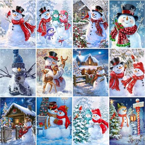 DIY Snowman 5D Diamond Painting Full Round Rhinestones Christmas Gift Diamond Embroidery Cross Stitch Kits Snow Scenery