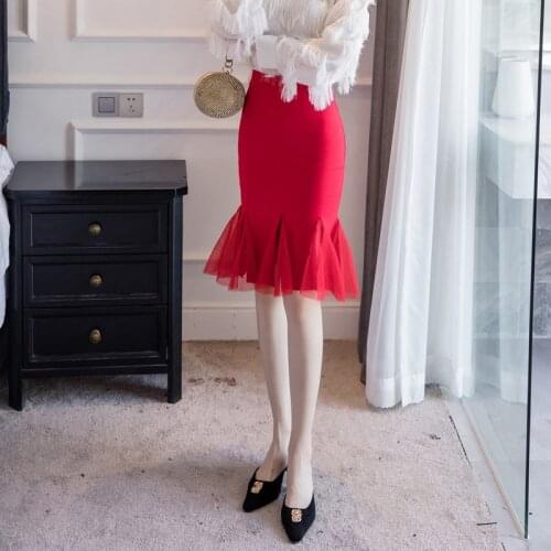 Spot Net Yarn Stitching Fishtail Large Swing Professional Sexy Long Ruffled Skirt