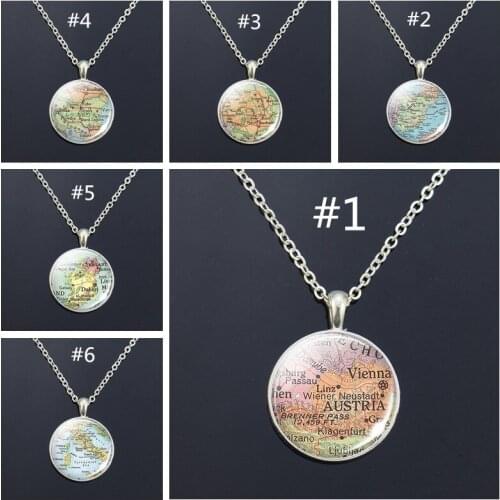 Long Necklace Europe Countries Map Glass Cabochon Necklace Italy France Scotland Poland Fashion Souvenir Pendant Jewelry Gift