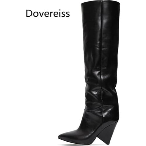Dovereiss Fashion Womens Shoes Winter Sexy Elegant brown Knee high boots Strange style heels new Ladies Boots Mature 34-43