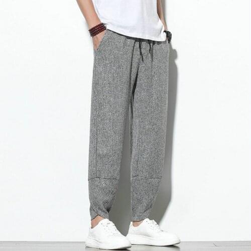 Mens Joggers Harem Pants Man Black Cotton Linen Comfortable Pants Summer Casual Streetwear Loose Trouser Male Sweatpants Nice