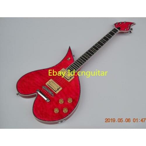 Free shipping red heart hh pickup ebony fingerboard inlay electric guitar