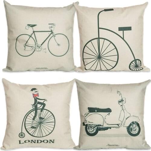 Europe Cartoon Bike Motorcycle Cotton Linen Home Decor Sofa Office Pillow Cover Car Seat Pillowcase Cover