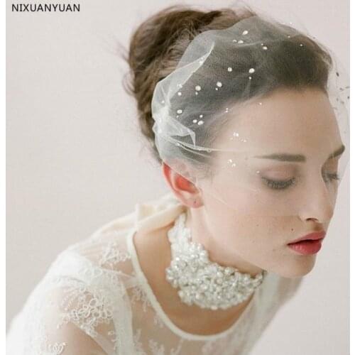 Beautiful Wedding Hat Veils Tulle Adult Bride Hats With Pearls Bridal Short Face Veil Lace Hat Free Shipping