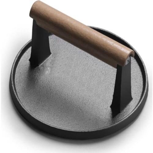 Round big BBQ tool Cast iron Wooden Handle Steak Plate Meat Press Grill Fried meat squid Fried steak barbecue pressure plate