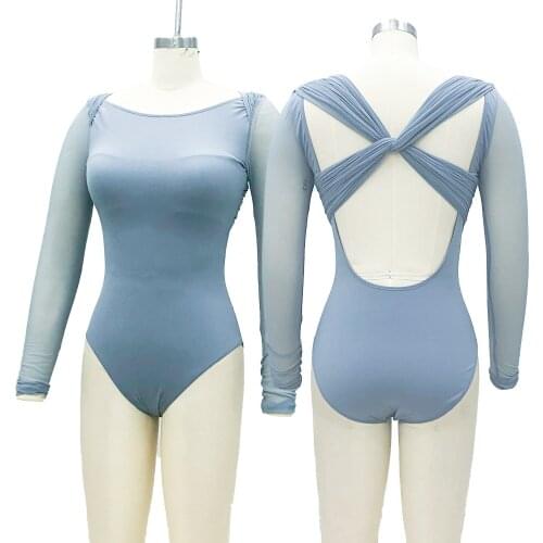 MiDee Luxurious Leotard Dance Wear Ballet Costume with Back Pleated Crossing Bands for Adults Female Teens Girls