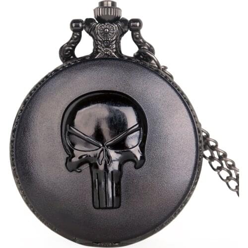 Fashion Anime Punisher Skull Quartz Pocket Watches Necklace Chain Pocket Watches For Mens Womens Antique Unisex Watch Best Gifts