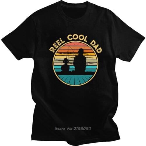 Retro Reel Cool Dad Fishing T Shirt Men Cotton Stylish T-shirt O-Neck Short Sleeves Cotton Vintage Fish Daddy Tee Harajuku Gift