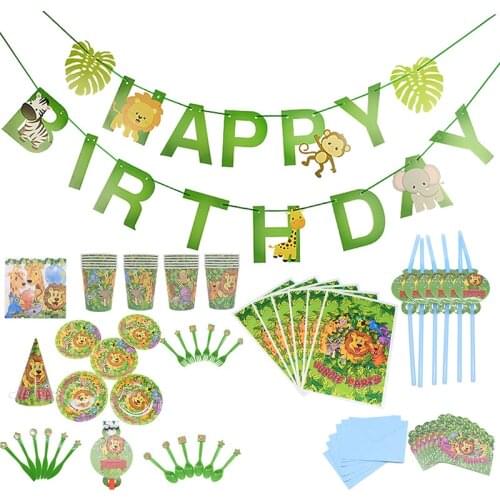 1Set Tropical Animal Lion Party Disposable Tableware Paper Napkins Plate Kids Boy Happy Birthday Decoration Baby Shower Favors