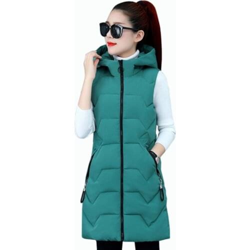 Autumn Winter Cotton Coats Vest Thick Women Ladies Casual Waistcoat Female Sleeveless Long Vest Jacket Slim Fit Warm Puffer Coat