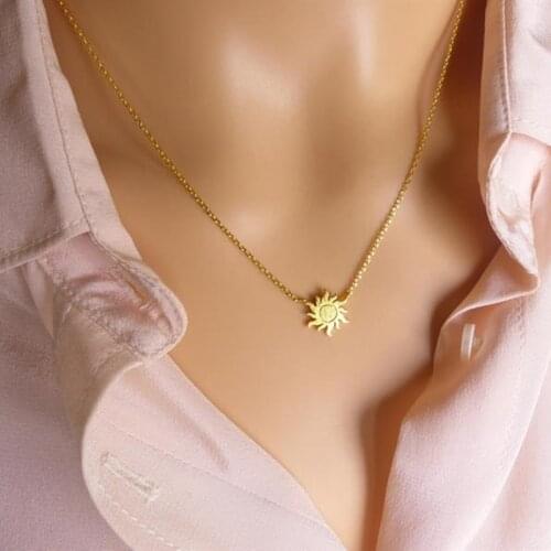 Matte Gold Color Sun Pendant Necklace For Women Vintage Bohemian Charm Burning Round Necklace Fashion Jewelry Collier Femme