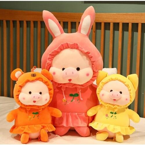 55/80CM Kawaii Plush Pig Toys Stuffed Creative Piggy Dress up Rabbit Tiger Cute Animal Huggable Doll for Baby Girls Appease Gift