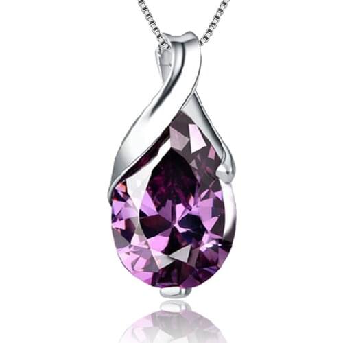 Utimtree Charms Big Oval Purple Crystal Pendants Necklaces Silver 925 Jewelry Best Friend Gift Wedding Statement Necklace Bijoux