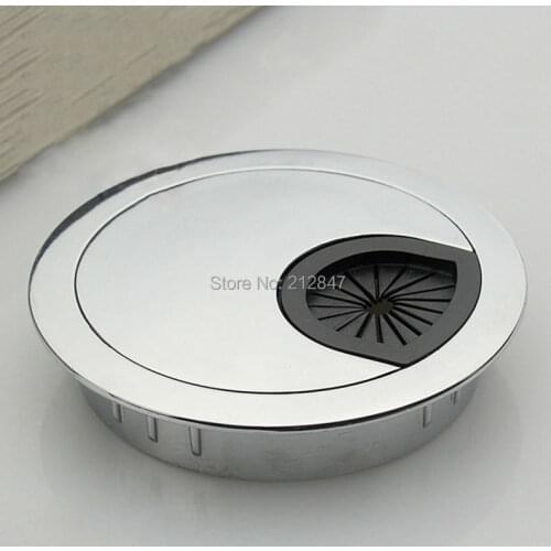 Silver Tone 60mm Round Grommet Wire Cable Hole Cover for Computer Desk