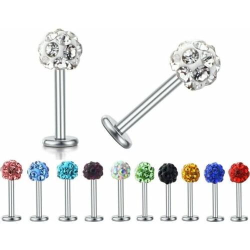 Ferido Crystal Labret Stud Monroe Tragus Nail Lip Ring Bar Gem 16G Mixed Color Fancy Body Piercing Jewelry 3mm Ball