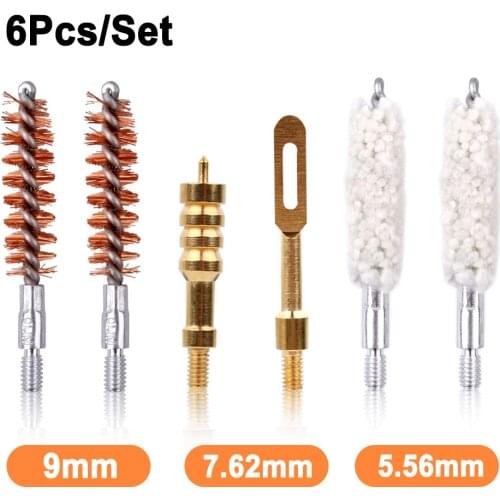 Tactical Universal Gun Rifle Pistol Cleaning Kit 6 Pcs/Set Gun Cleaning Rod Brush Head 7.62mm/5.56mm/9mm Gun Cleaning Bore Brush
