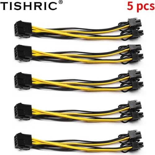 TISHRIC 5PCS PCI-e 8Pin To 2 Port 6+2Pin Power Supply Cable Female To Male PCI-e GPU Extension Cord Mining Machine Power Cord
