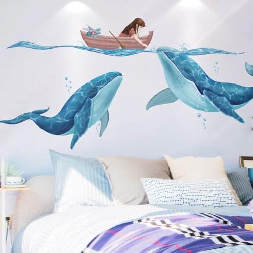 Creative 3D Whale Wall Stickers Girl Kids Room Decor Aesthetic Childern Bedroom Wall Decoration Wallpaper Mural Nordic Poster