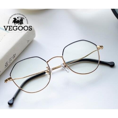 VEGOOS Anti Blue Light Glasses Women Men Anti Eye Strain Glare Blocking Irregular Design Lightweight Metal Optical Frame #5121
