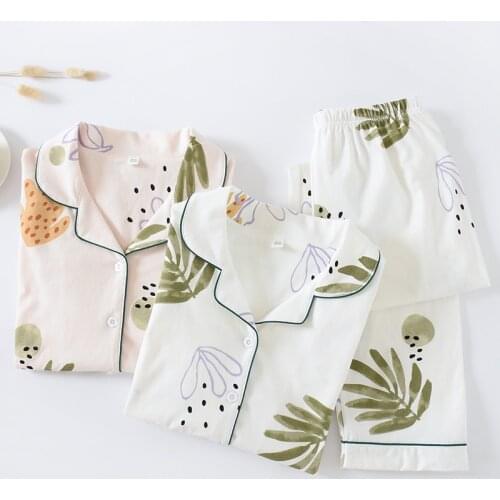 Long Sleeve Spring 100%Cotton Pajamas For Women Two Piece Pyjamas Set Plus Size Printed Homewear Female Home Suit Loungewear