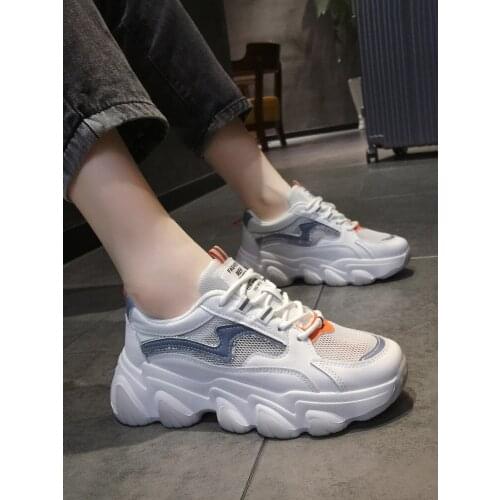 Ladies Sports Shoes Summer College Wind Trend Thick-Soled Mesh Breathable Comfortable Running Shoes With Reflective Strips