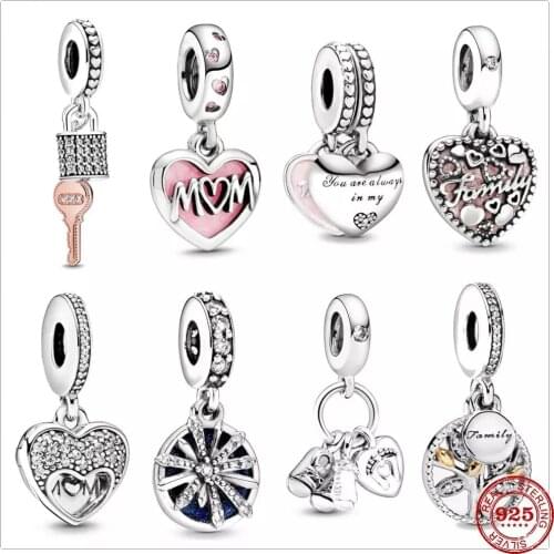 2021 New fashion Pavé Mum Script Heart Dangle charm fit Pandora charms silver 925 womens bead DIY bracelet for jewelry making