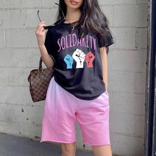 2021Summer Letter Gradient Hip Hop Streetwear 2-Pieces Short Sets Women Loose T Shirts+Sweatpants Tracksuits Ladies Outfit Suits