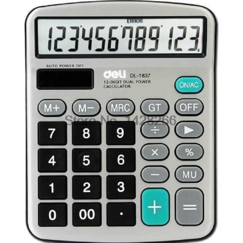 1 Piece Deli 1837 Desktop Calculator / metal panel computer / 12 pairs Power stationery Calculator