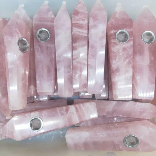 1pcs crystal pipe Natural rose crystal wand tube quartz point Stone Smoking Pipe for tobacco