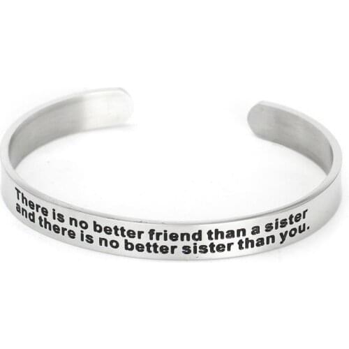 12PC Best Gift Bracelet Open Cuff Stainless Steel Engraved There Is No Better Friend Than A Sister Bangle Women Charms Jewelry
