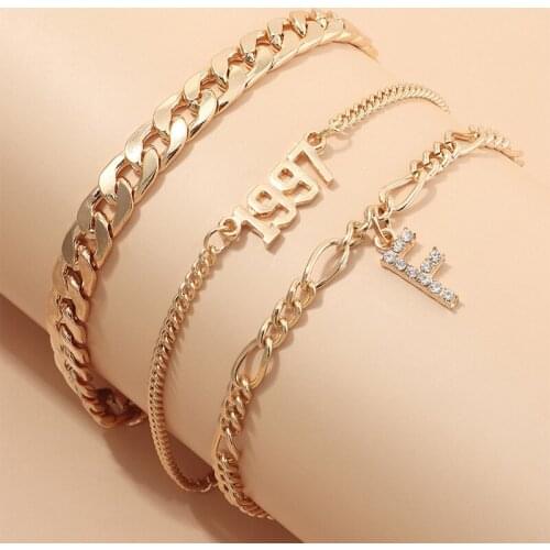 2021 Fashion THICK BRACELET Set for Women Girls Simple Retro Chain Years Letter Charm Bangle Bracelets Jewelry Accessory Gifts