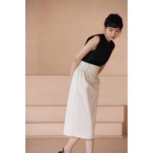 21 summer new French style light ripe wind high waist organ pleat solid color elegant skirt 0625