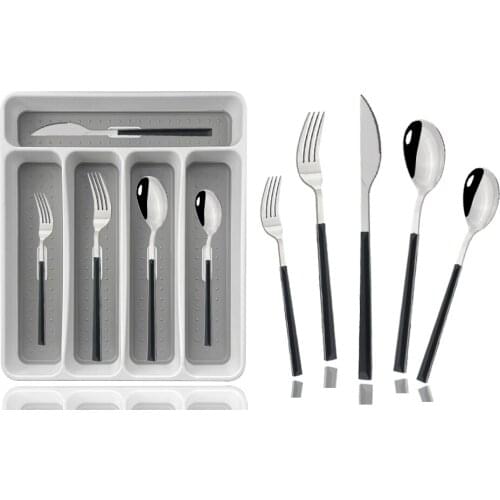 30Pcs Flatware Cutlery Dinner Set Dishes Knife Fork Spoon Western Kitchen Dinnerware Stainless Steel With Plastic Storage Tray