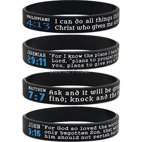40pcs Scripture bible Jeremiah John Philippians Matthew wristband silicone bracelets free shipping by epacket A