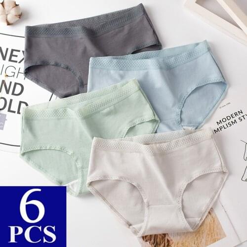 6pcs Solid Cotton Underwear Women Cute Lingerie Femme Sexy Briefs Panties for Women Seamless Mid Rise Pink Underpants New 2021