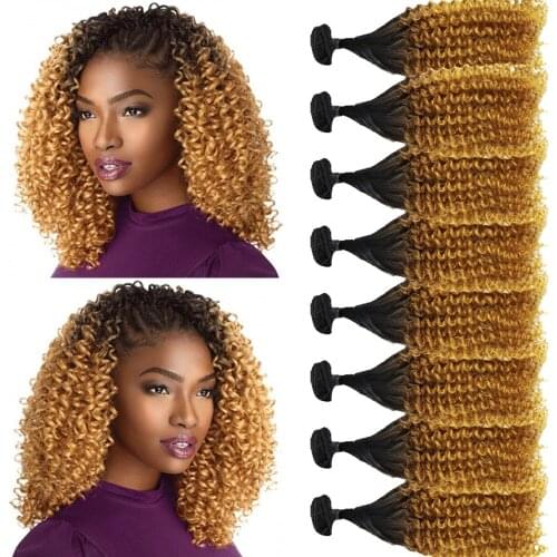 Afro Jerry Synthetic Hair Extensions For Women High Temperature Synthetic Curly Hair Weaves 8 Bundles 240g All In One Pack T27