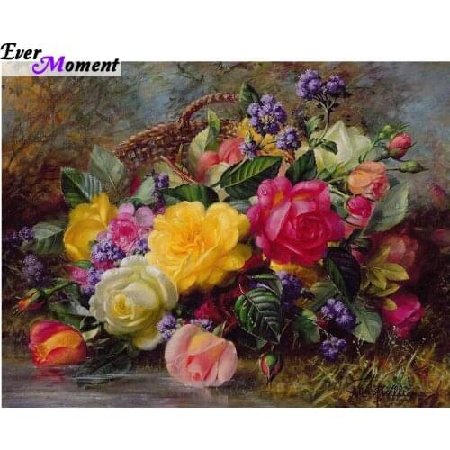 Diamond mosaic square diamond embroidery beads rose flower floral Baskets oil diamond cross stitch sets unfinish painting ASF480