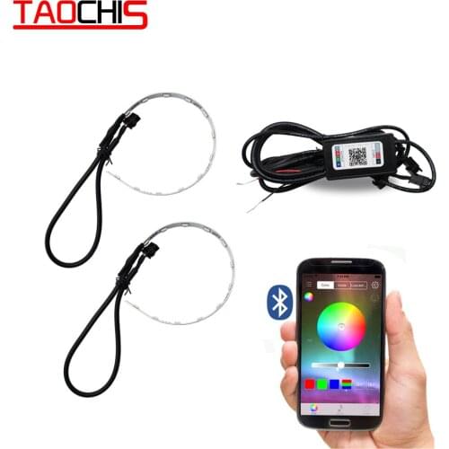 TAOCHIS 2Pcs Car RGB Headlight Projector LED Devil Eyes Demon Eyes Lamp For App Remote Control Projector Headlamp