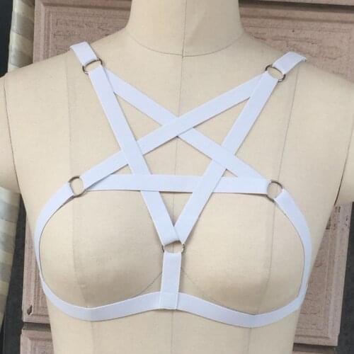 Punk Goth Pentagram Harness Bra for Women Sexy Crop Top Body Cage Bralette Fetish Bondage Plus Size Festival Rave