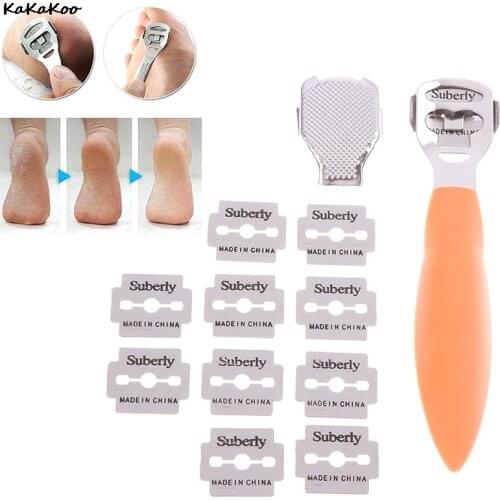 Foot Callus Shaver Heel Hard Skin Remover Hand Feet Pedicure Razor Tool Shavers Stainless Steel Handle 10 Blades Foot Care Tool