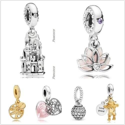 Authentic 925 Sterling Silver Pink Enamel Love Makes a Family With Crystal Charm Beads Fit Pandora Bracelet & Necklace Jewelry