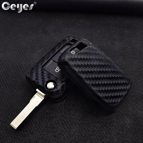 Ceyes Car Styling Auto Key Cover Case For Skoda Octavia For VW Polo For Seat Ateca Carbon Fiber Shell Accessories Car-Styling