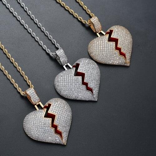 Zircon Copper Broken Heart Necklace | Stainless Steel Gold Plated Necklace Attracts Long Distance Couple Relationship Hip Hop