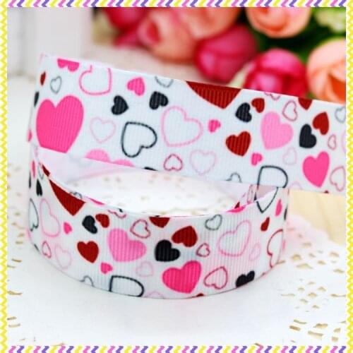 DHK 7/8'' 5yards valentine heart printed grosgrain ribbon headwear hair bow diy party decoration OEM Wholesale 22mm E1099
