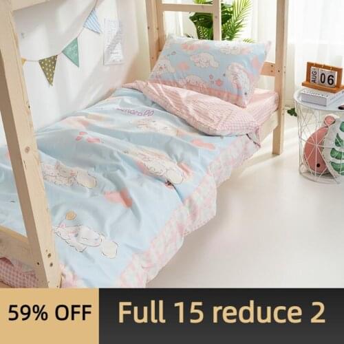 Household solid color bed three-piece set student cartoon bedding three-piece set bed sheet quilt cover pillowcase home textile