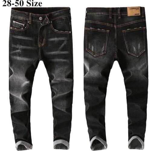 Plus Size 42 44 46 48 Mens Slim Stretch Jeans 2019 New Classic Style Fashion Cotton Trousers Male Black Blue Light Blue Pants