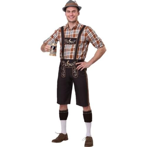 Germany Adult Male Traditional Oktoberfest Costume Bavarian Lederhosen Beer Mens Fancy Dress Carnival Party Suspenders Shorts