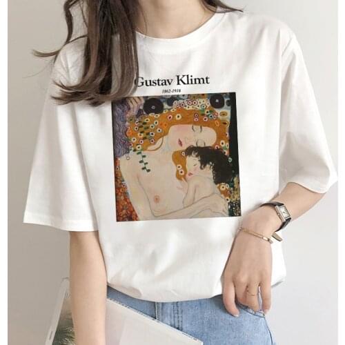 Gustav Klimt summer new letter print fun Vintage tops tees casual cute large size new art oil painting loose female T-shirt